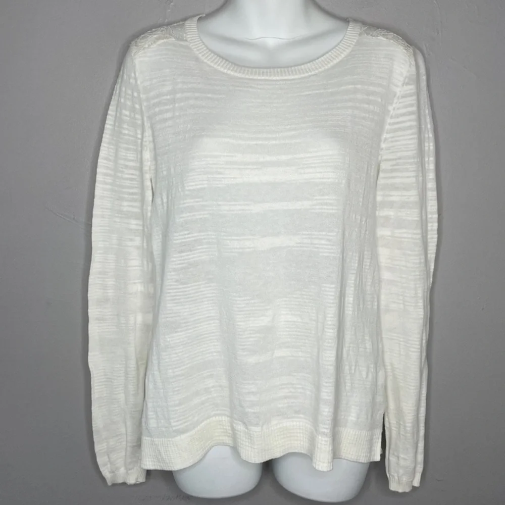 CABI 5005 White Sophia Lace Back Sweater Romantic Feminine - Picture 2 of 8